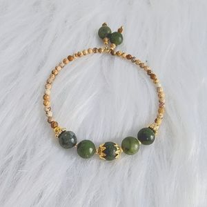 Natural Green Southern Jade with Beige Jasper Bracelet